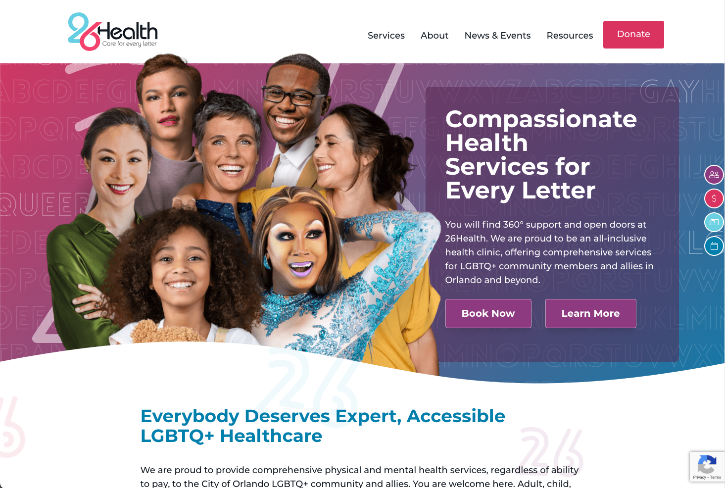 Screenshot of 26Health homepage header